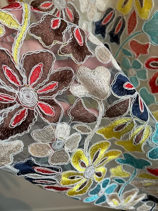 Anthropologie Eva Franco Floral Embroidered Midi Skirt Sz 10 A-Line Mesh Overlay - Picture 8 of 16